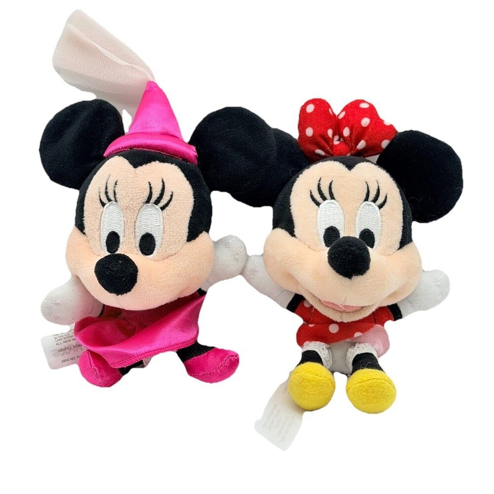 Pair Disney Parks & Store Minnie Mouse 6” Big Head Plush Backpack Purse Clips